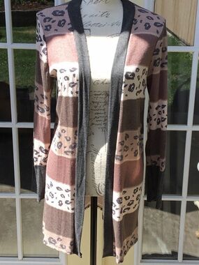 Lovely Melody Brown and Cream Leopard Stripe Open Cardigan